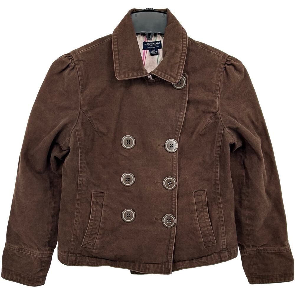 VTG y2k Women's Brown American Eagle Outfitters Brushed Cotton Peacoat  Jacket~L